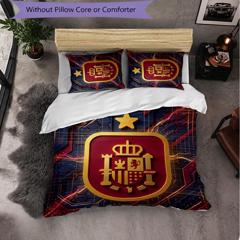 Spain football Pattern 3 Pieces Bedding Set Soft Microfiber Duvet Cover with Pillow Cases for Bedroom