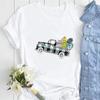 Easter Bunny Egg Pattern Love Letter Pullover T-shirt Short Sleeve Harajuku Kawaii Summer Top for Ladies Loose Fit Polyester Fab