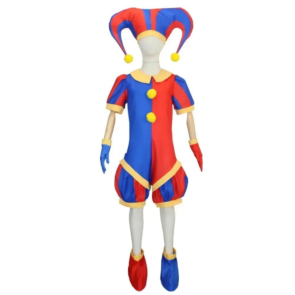 Magical Virtual Circus Pomni Character Cosplay Costume Complete Jumpsuit Set With Hat Shoe Covers Gloves For Halloween Theme