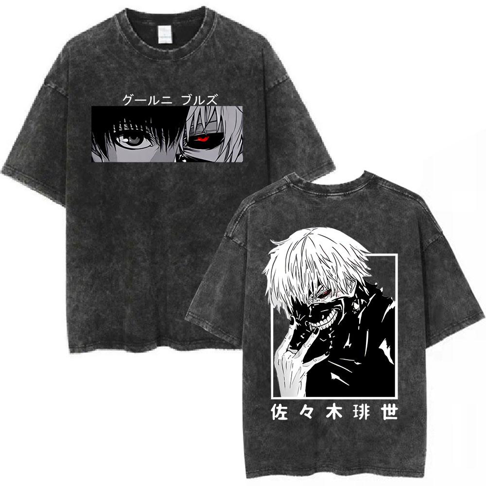 Washed Vintage Anime Tokyo Ghoul Tshirt Manga Kaneki Ken Graphic T Shirts Men Women Clothing Cartoon Retro Oversized Tshirts