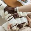 Women's Coffee Stripe Velvet Socks - Thick, Soft Mid-Tube for Autumn/Winter