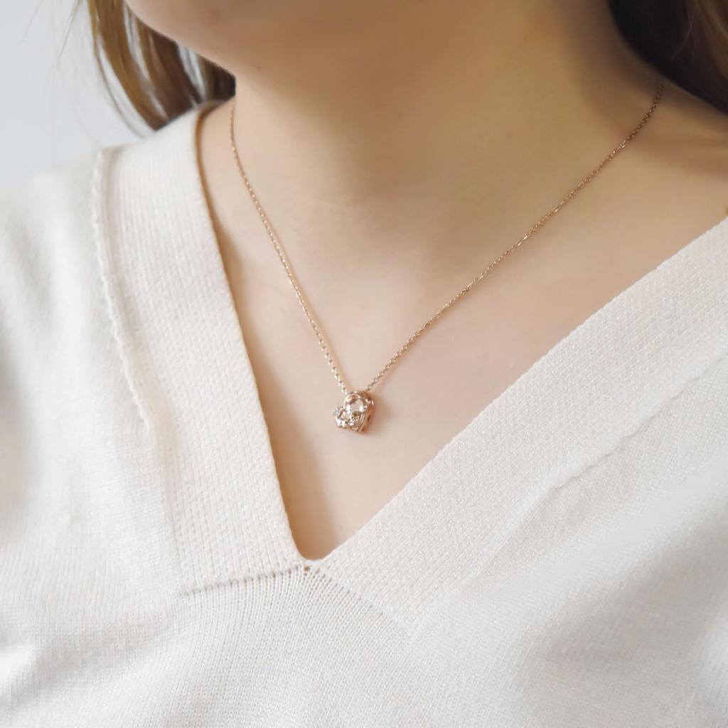 Ожерелье Snoopy PEANUTS Серебро 925 пробы Хирургическая нержавеющая сталь Покрытие розовым золотом Сердце [White Clover] PNT-N002PG