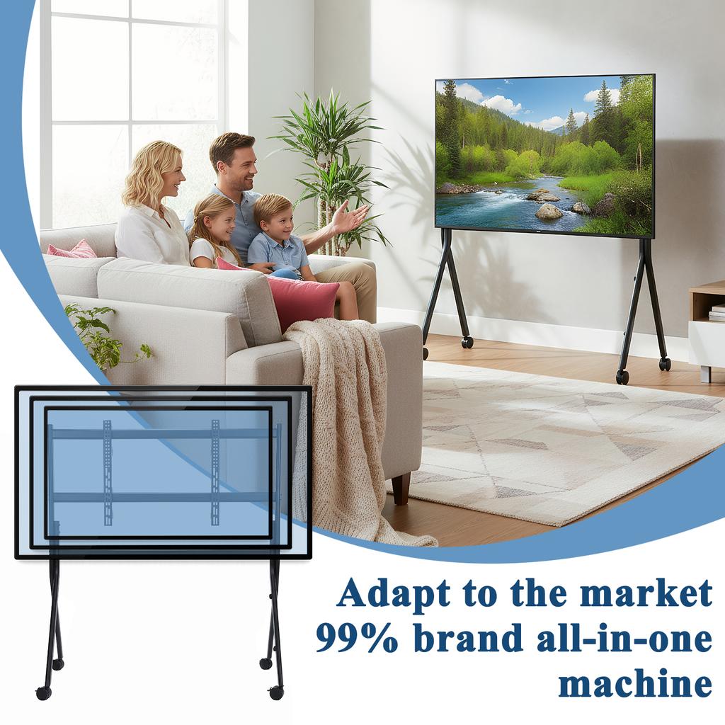 Mobile TV Cart Floor Stand for 86-110 Inch TV 360°Swivel Height Adjustable with Wood Shelf Easy Assembly for Living Room Outdoor