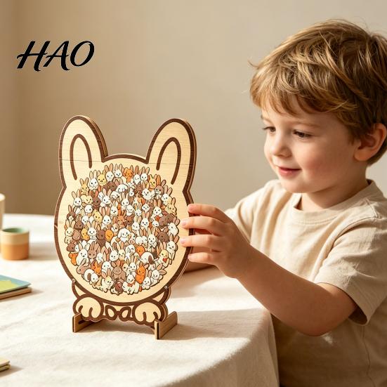 Decorative Puzzle Piece Wooden Animal Jigsaw Puzzle, Pig Rabbit Theme Difficult Toy Challenge Game, Kids Adults for Desk Decoration Educational Game
