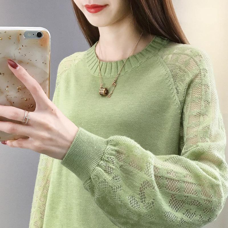 Hollow Knit Sweater for Women's Spring Collection Women's ClothingRound Neck Loose Fitting Outerwear As A Base LayerSpring Top Thin Fashion