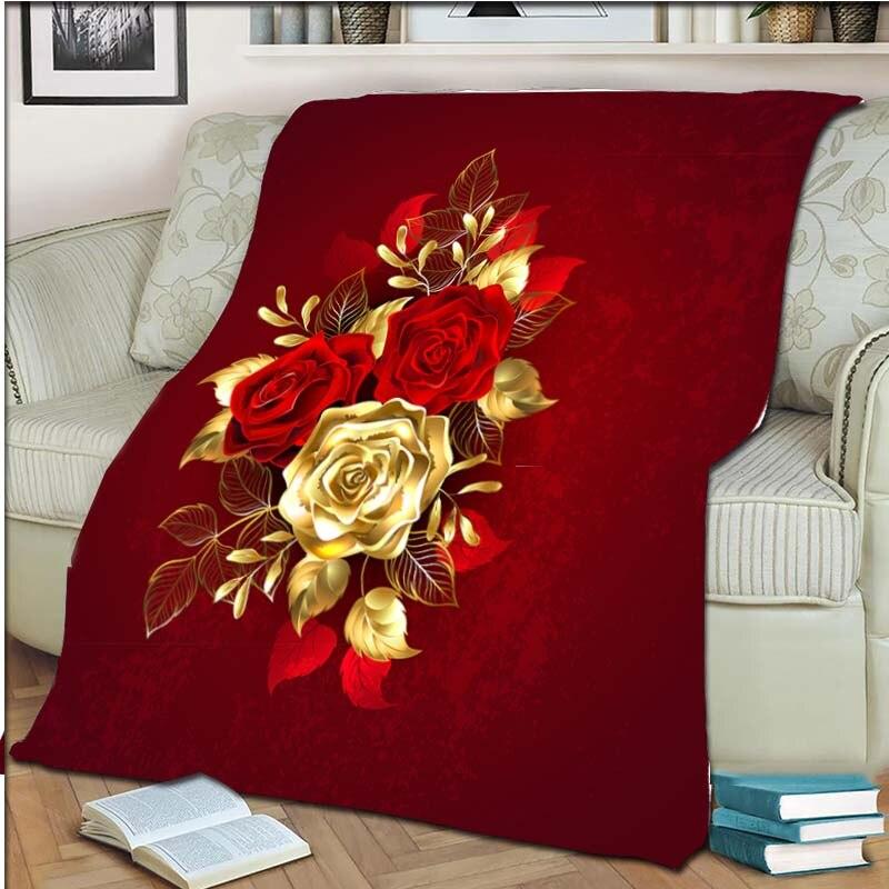 Одеяло с розой, флисовое теплое, уютное, мягкое одеяло для дивана-кровати, цветное антистатическое одеяло для машинной стирки, для кроватей