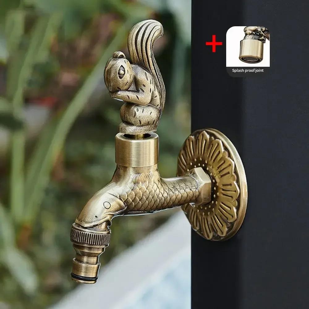 Антикварный резной кран из латуни, наружные краны для стиральной машины, роскошный кран для туалета, настенный кран для сада