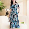 Elegant Women's Summer Dress  New Casual Slim Short Sleeve Long Dress Korean Style Slim Vintage Clothes