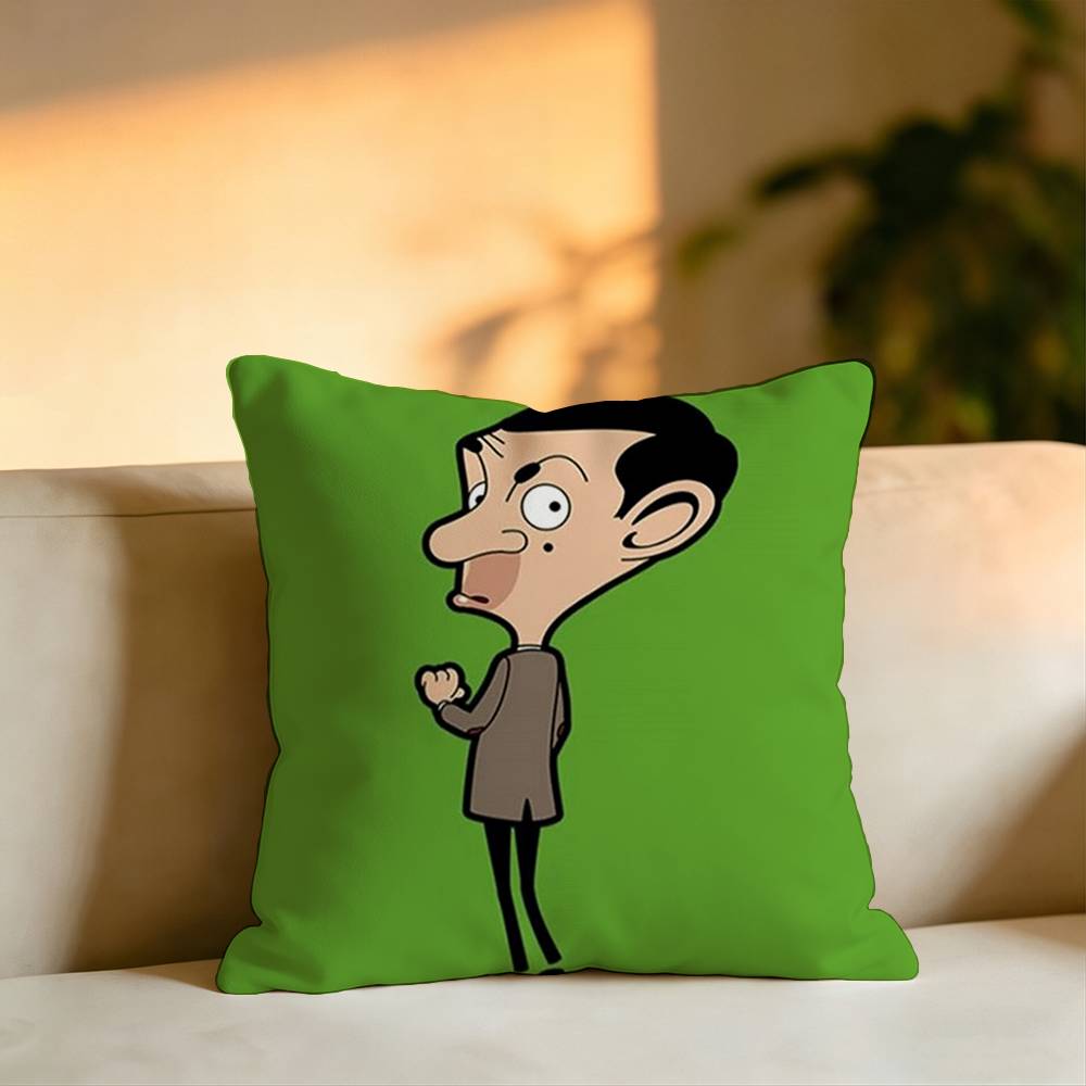 The Cartoon Mr Bean Square DoubleSided printed Pillow Case Bedroom Bedside Pillow Sofa Cushion Cover
