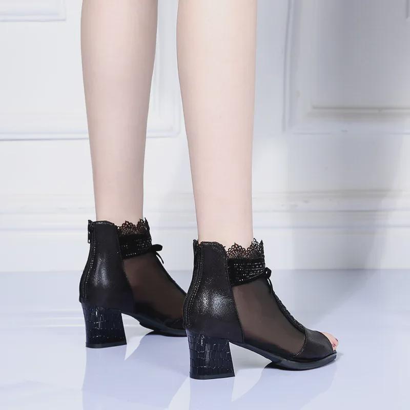 Женские дышащие сандалии для танцев с открытым носком из сетки, лето 2025 г. — европейский и американский стиль