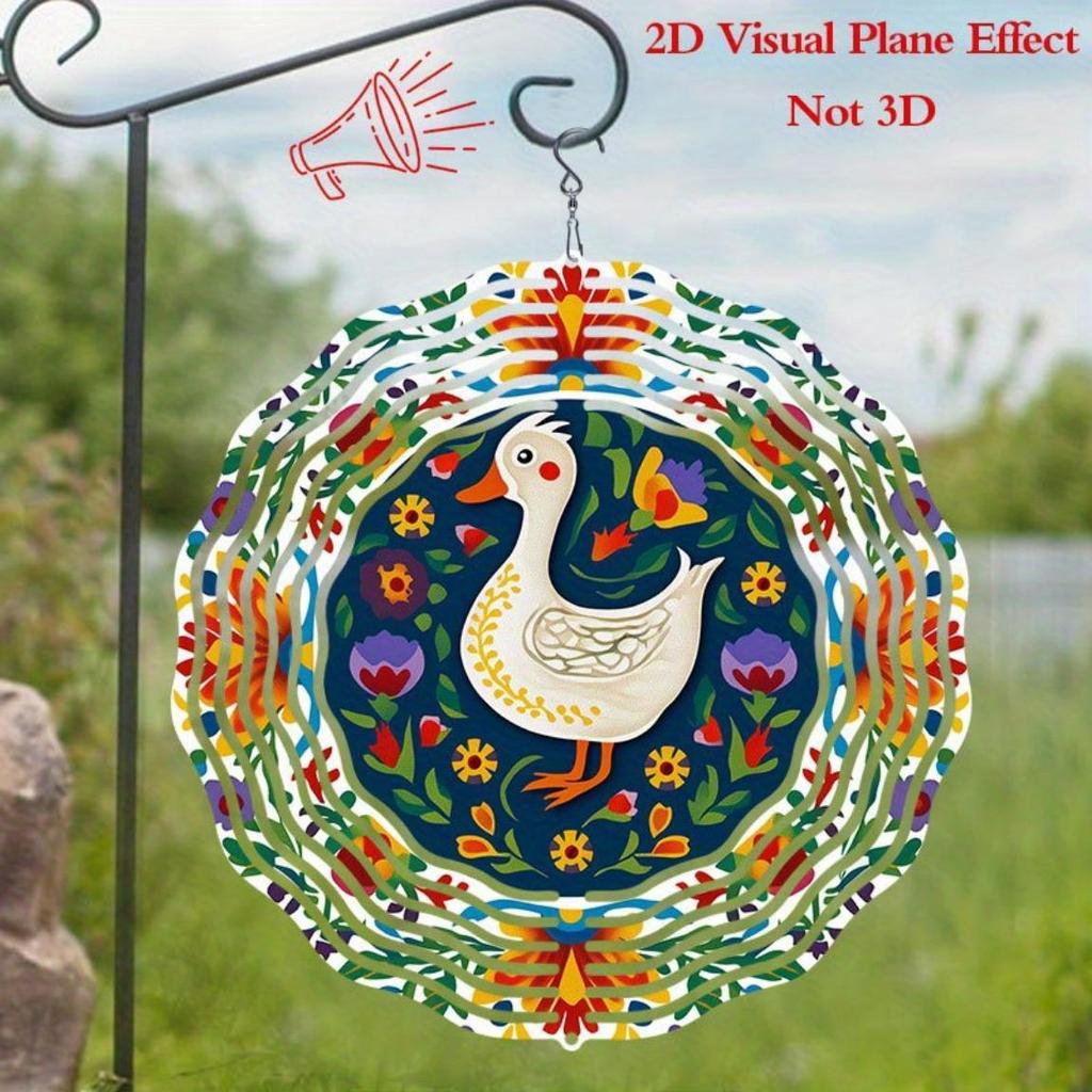 Duck and Floral Metal Wind Spinner Hanging Wind Chime for Garden Decoration No Electricity Needed Easy To Install Indoor Outdoor