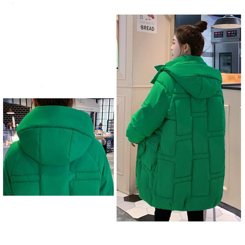 Women's Autumn And Winter Down Jacket Medium Length Hooded Coat Solid Color Loose Cotton-padded Clothes