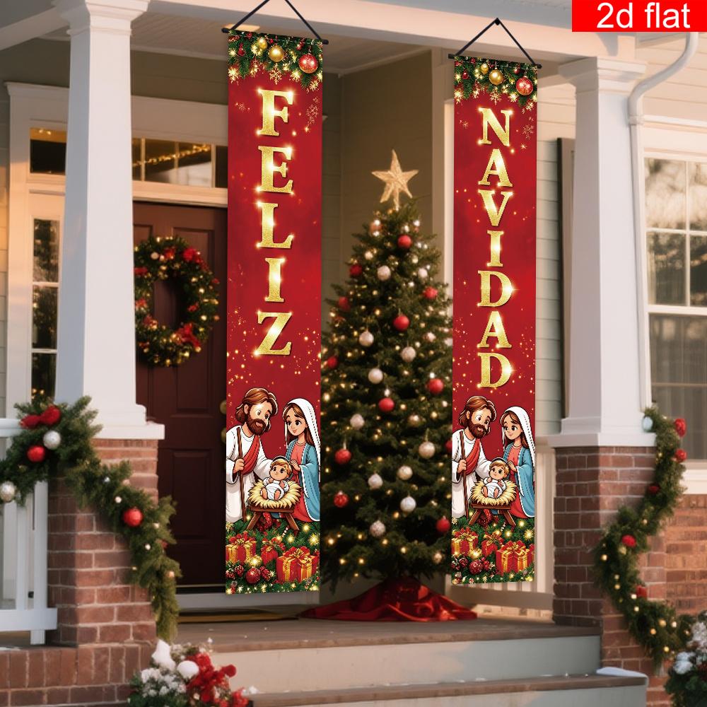 2pcs Banner New Year & Christmas Polyester Porch Decoration