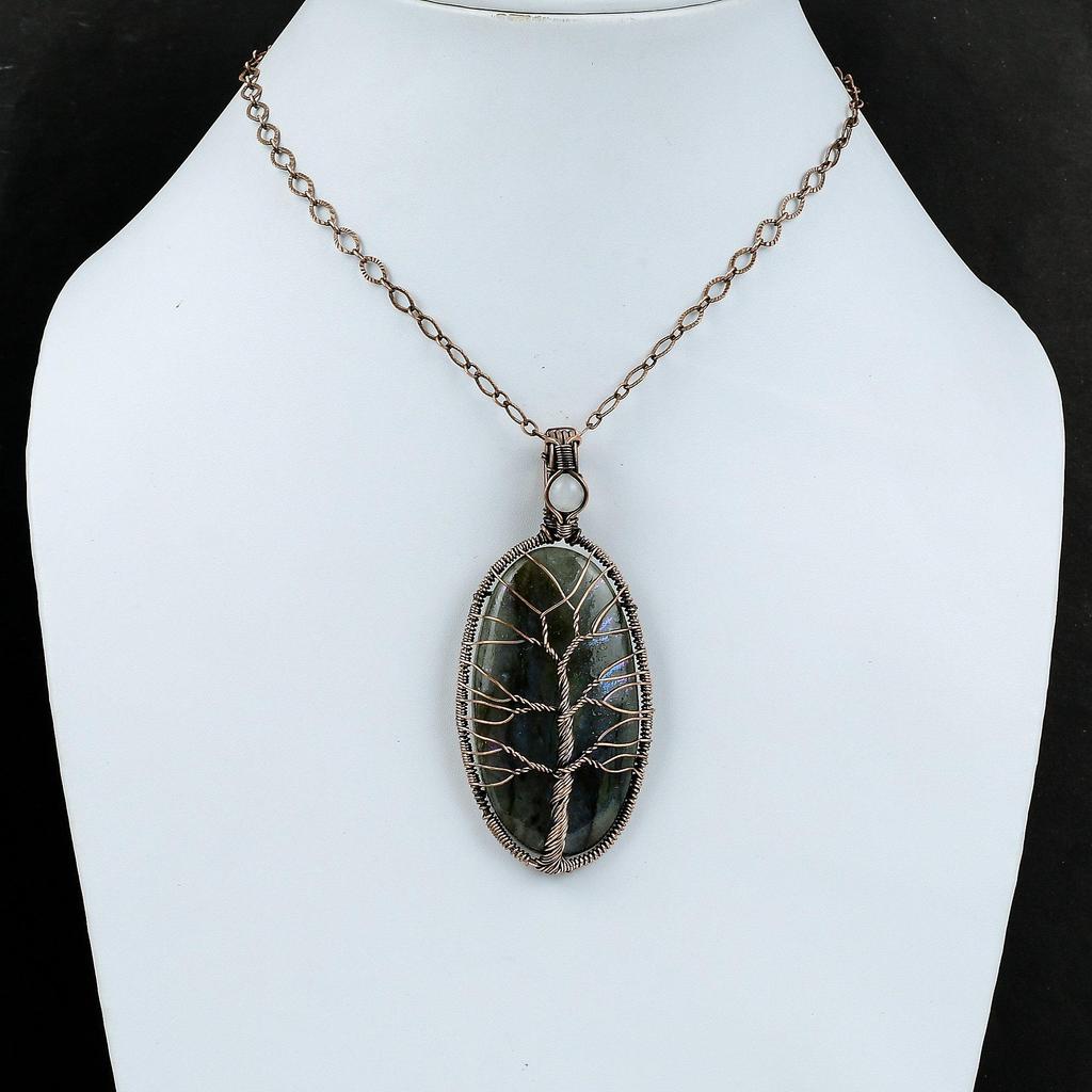 Подвеска Древо Жизни Мистический Огонь Лабрадорит Драгоценный Камень Медная Проволока Обмотанные Украшения Подвеска Радужный Лунный Камень Медная Подвеска Ручной Работы Для Подарка