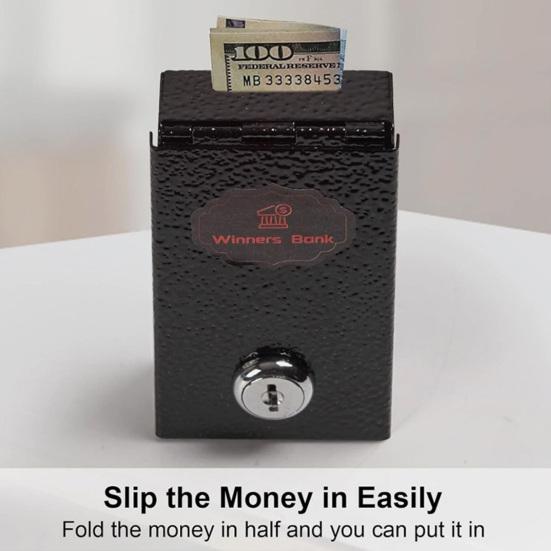 Коробка для денег для азартных игроков Банк для победителей Портативный металлический сейф с ключевым замком Карманная копилка для денег казино для безопасности Деньги на дорогу домой
