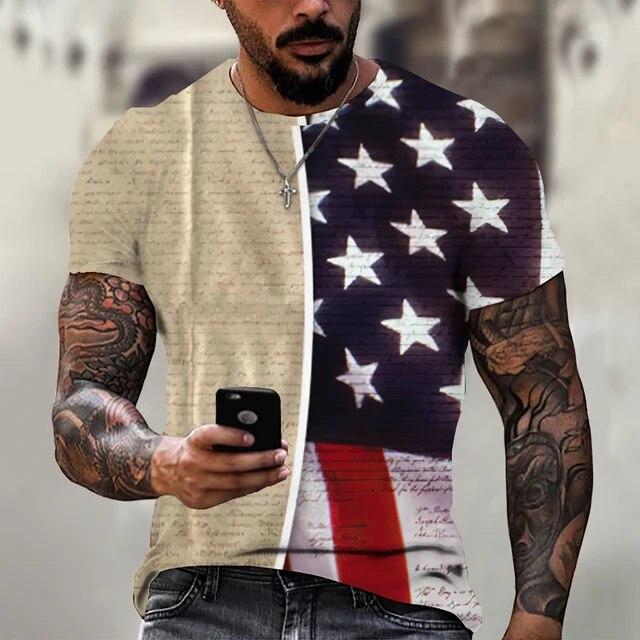 Summer T-shirt Men Short 3D Print Fashion Tops Casual Tee American Flag Harajuku Sleeve Shirts Oversize T-shirt Street Clothing