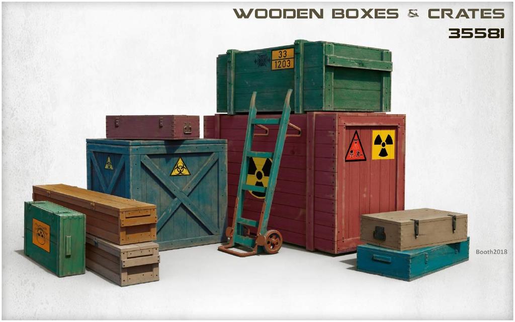 Miniart 1/35 Scale Wooden Box and Crate Set Plastic Model MA35581