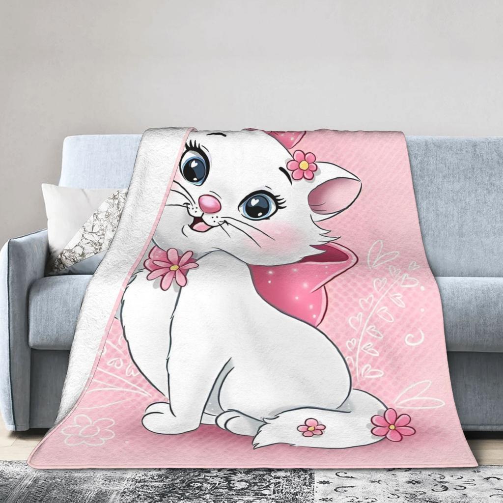 Marie Cat Aristocats Blanket Fleece Summer Air Conditioning Portable Lightweight Throw Blanket for Bed Travel Bedspread