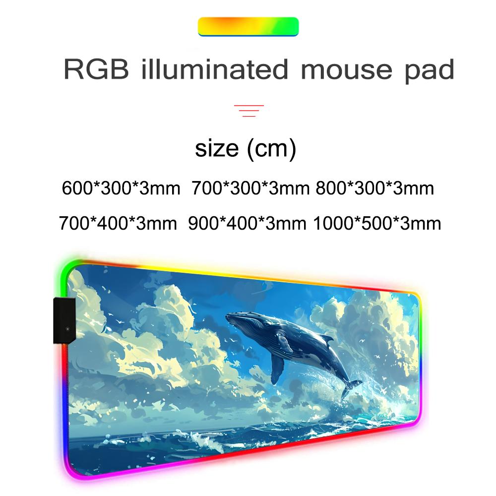 Летающий кит Коврик для мыши RGB Игровой коврик для мыши Большой светодиодный коврик Настольный коврик для ПК Светящийся коврик для мыши Большие коврики для клавиатуры Настольный коврик с подсветкой