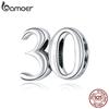 Real 925 Sterling Silver Oxidized Silver Simple Numbers Thirty  Beads Protect Metal Charm Fit Original Silver Bracelet