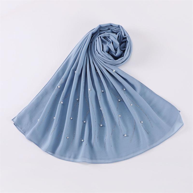 Plain Pearl Bubble Rhinestone Chiffon Shawl Scarf High Quality Shimmer Beads Headband Wrap Foulard Muslim Hijab