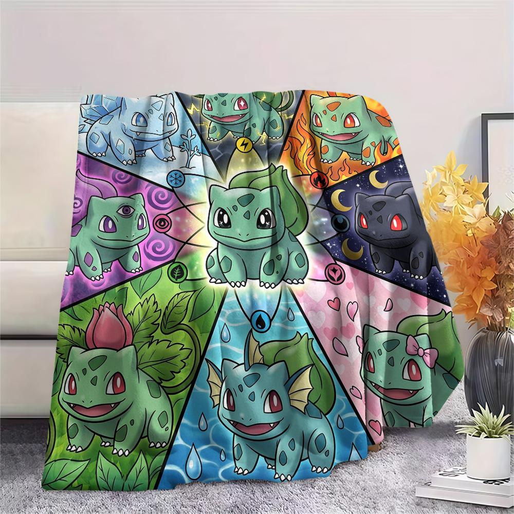 Bulbasaur Print Flannel Blanket, Ultra Soft High Quality All Seasons Warm Throw, Home Decor Cozy Blanket, Perfect Christmas Gift