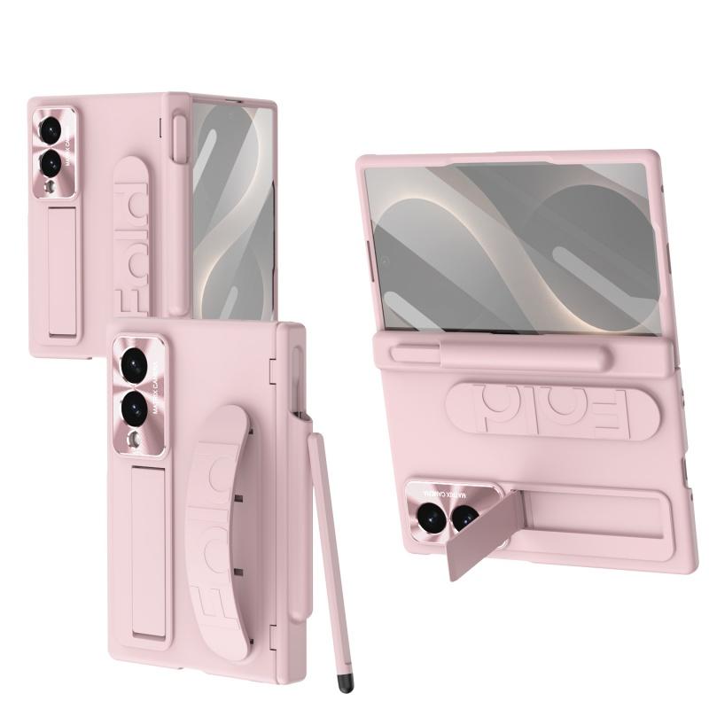 Hinge Elastic Wristband Stand Protection Armor Pen Slot Case for Samsung Galaxy Z Fold8 / 8 Ultra with Tempered Glass Sytlus Pen