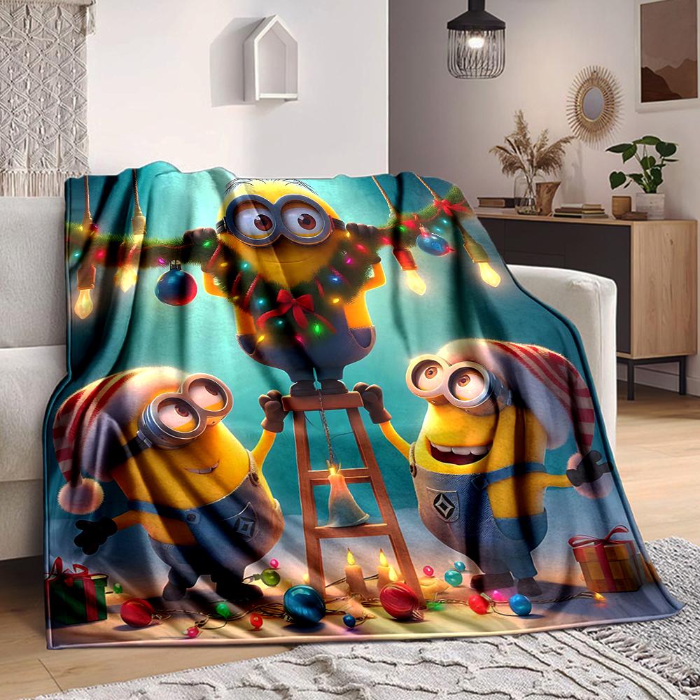 1Pc Christmas Minions Celebration Blanket Soft And Comfortable Casual Warm Camping Travel Christmas Halloween Gift M91746