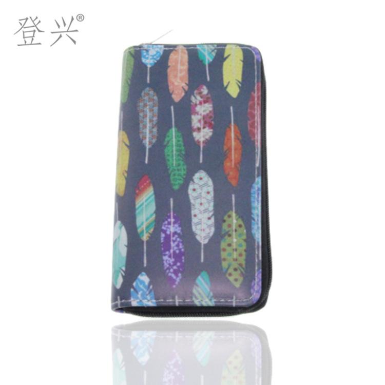 Новый этнический стиль перо длинный ПУ кошелек, кошелек-клатч с подвеской-колокольчиком