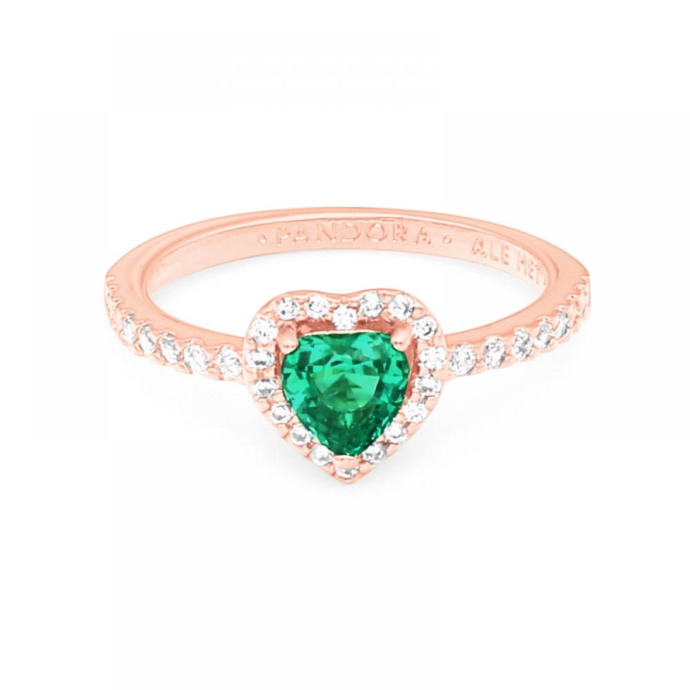 Pandora 188421c03 Timeless Sparkling Green Elevated Heart Rose Ring
