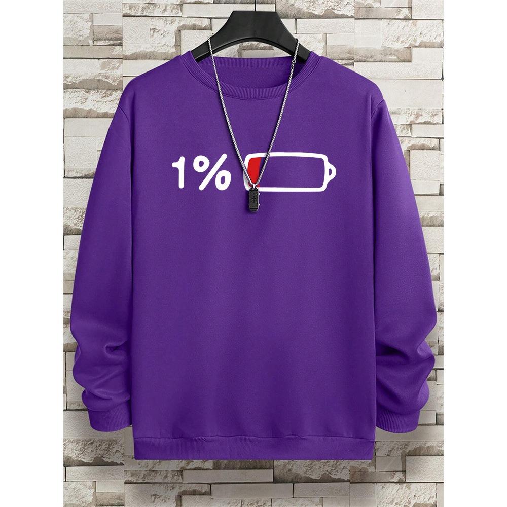 Срочно для зарядки 1% Забавный принт Мужская одежда Pattern Свободный свитшот Новый большой размер с длинными рукавами Уличный женский