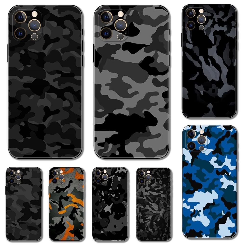 Черный камуфляжный чехол для телефона для iphone 5 5s 2020se 6 6s 7 8 plus x 10 XR XS 11 12 13 mini pro MAX черная задняя крышка из ТПУ