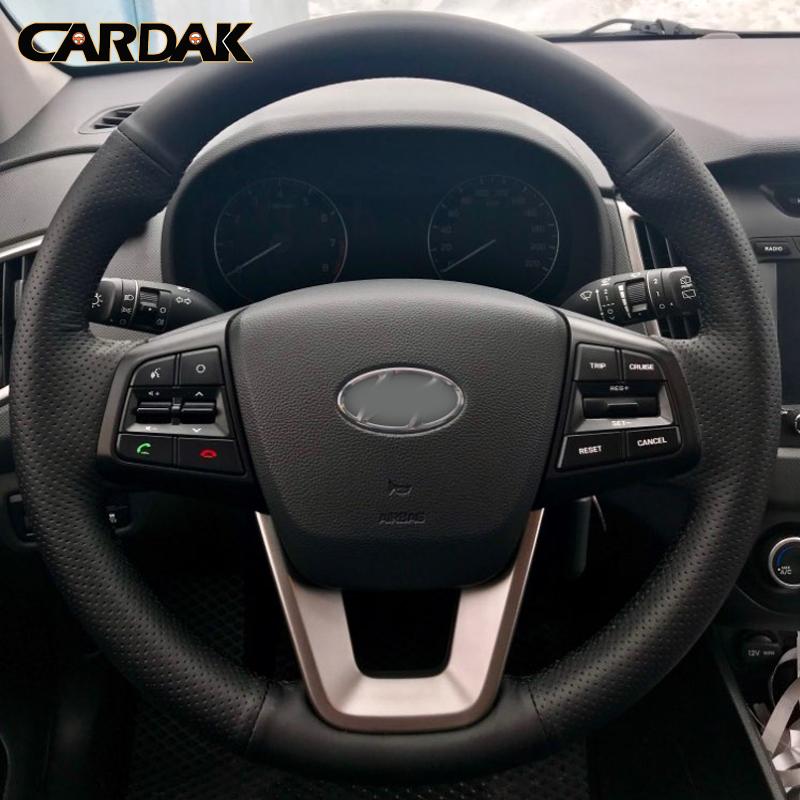 CARDAK Car accessories Black Artificial leather Car Steering wheels cover For Hyundai Creta 2015 2016 2017