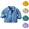 Джинсовая куртка с длинными рукавами и однотонными лацканами для мальчиков и девочек, верхнее пальто