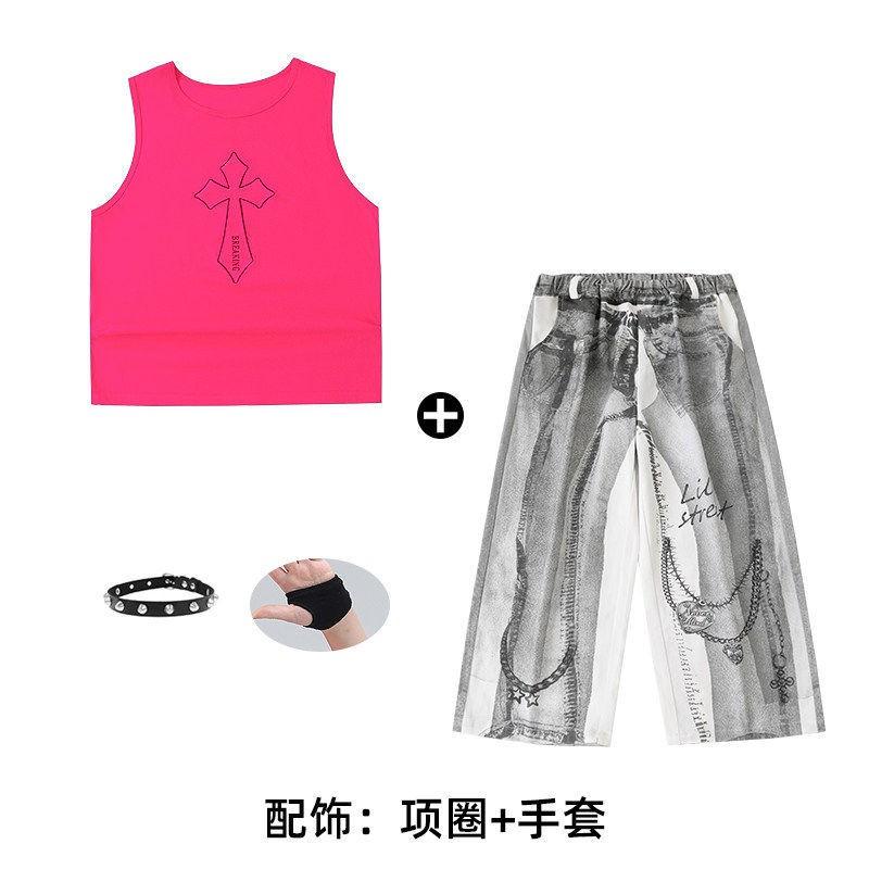 Kids Hip Hop Dance Outfit Set Boys Girls - Street Style Performance Costume With Graphic Pants Accessories