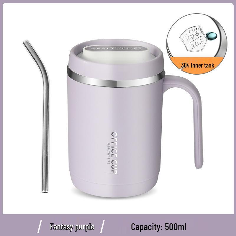 Creative Large-Capacity 304 Stainless Steel Office Mug with Lid and Outdoor Handle