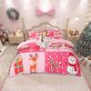 Homewish Cute Santa Claus Duvet Cover Set for Teen,Christmas Snowman Reindeer Bedding Set,Pink Plaid Patchwork Bed Set