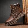 Fashion Winter Basic Boots Men's Lace Up Retro Brown Ankle Boot Leather Outdoor Sports Cowboy Boots Fleece Lining Snow High Top Shoes