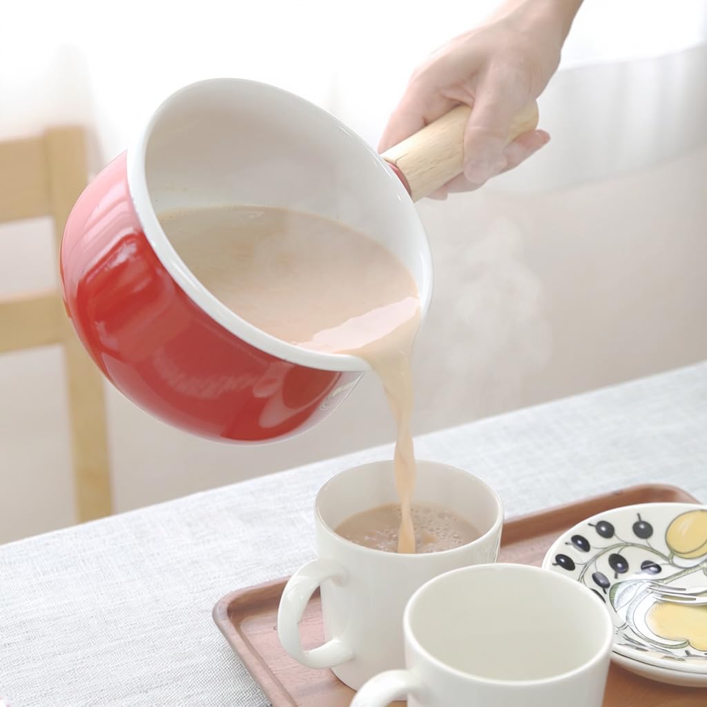 Эмалированная медовая посуда Fuji, сплошная, 15 см, для молока, с совместимостью с индукционными плитами, красная, ISD15MCR, крышка,