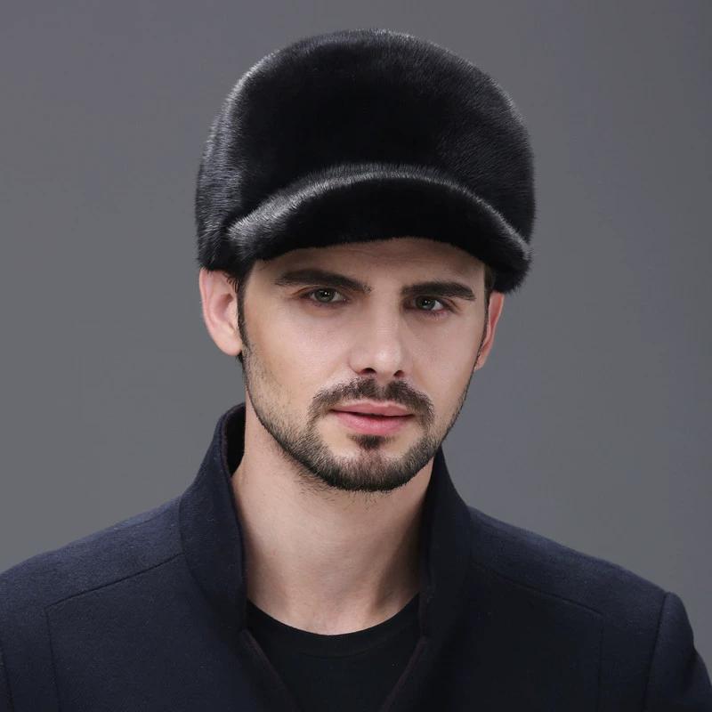 Mink Hat Men's Middle-aged and Elderly Mink Cap Winter Outdoor Warm Fur Cotton Hat Whole Mink Baseball Cap