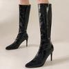 Сексуальные сапоги до колена для женщин, фетиш-обувь с острым носком, праздничные сапоги на тонком каблуке, зеленые, черные, белые, зимние туфли, большой размер 45