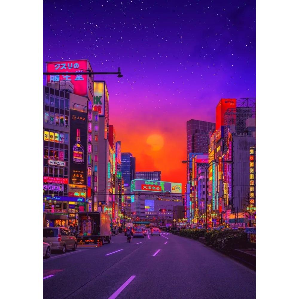 Japan Abstract Anime Cityscape Canvas Poster Unframed Cyber Neon Tokyo Street View Canvas for Modern Home Wall Decor