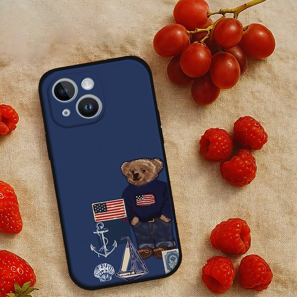 Мультяшный медведь P-Polo-S Чехол для телефона Чехол для телефона, подходящий для IPhone 16, 15, 11, 13, 14 Pro Max, Plus, X, Xr, Xs Max, 12 Mini