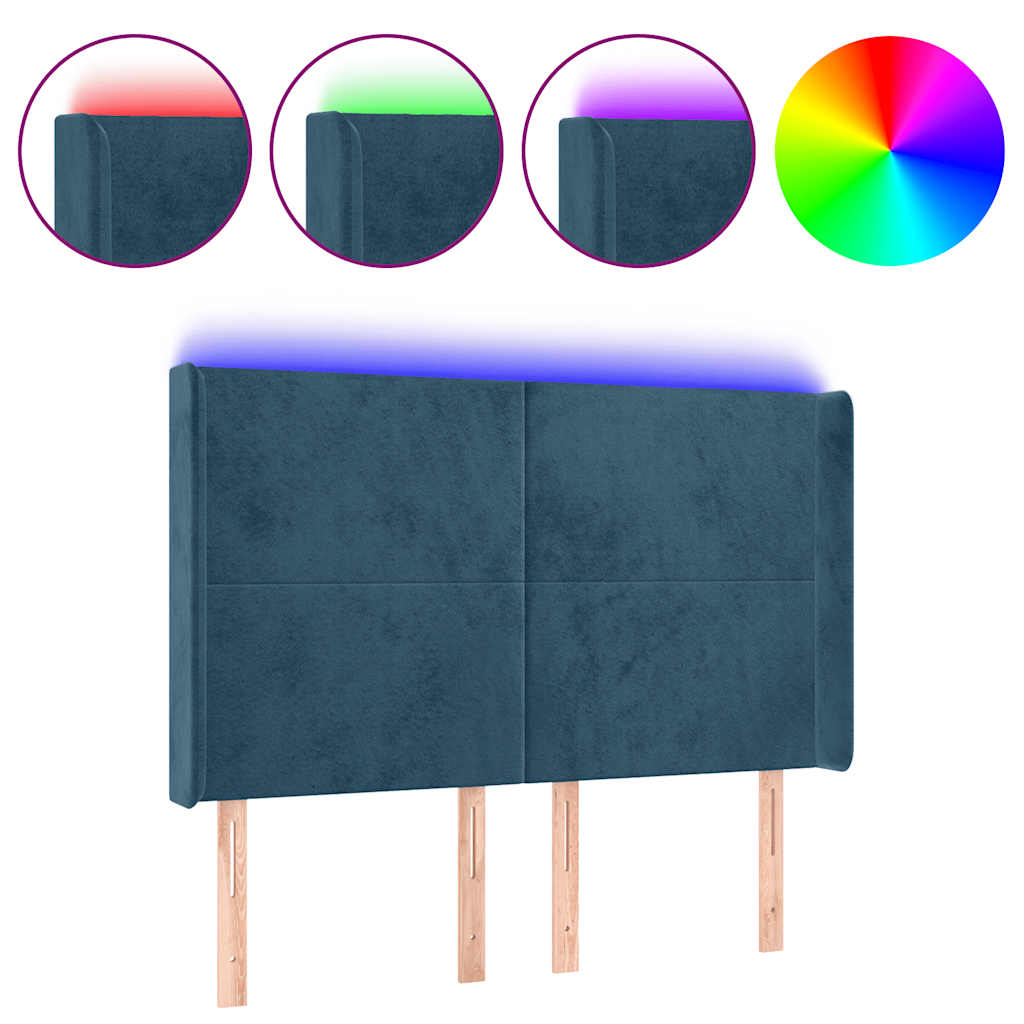 LED Headboard Dark Blue 147 x 16 x 118 128 cm Velvet
