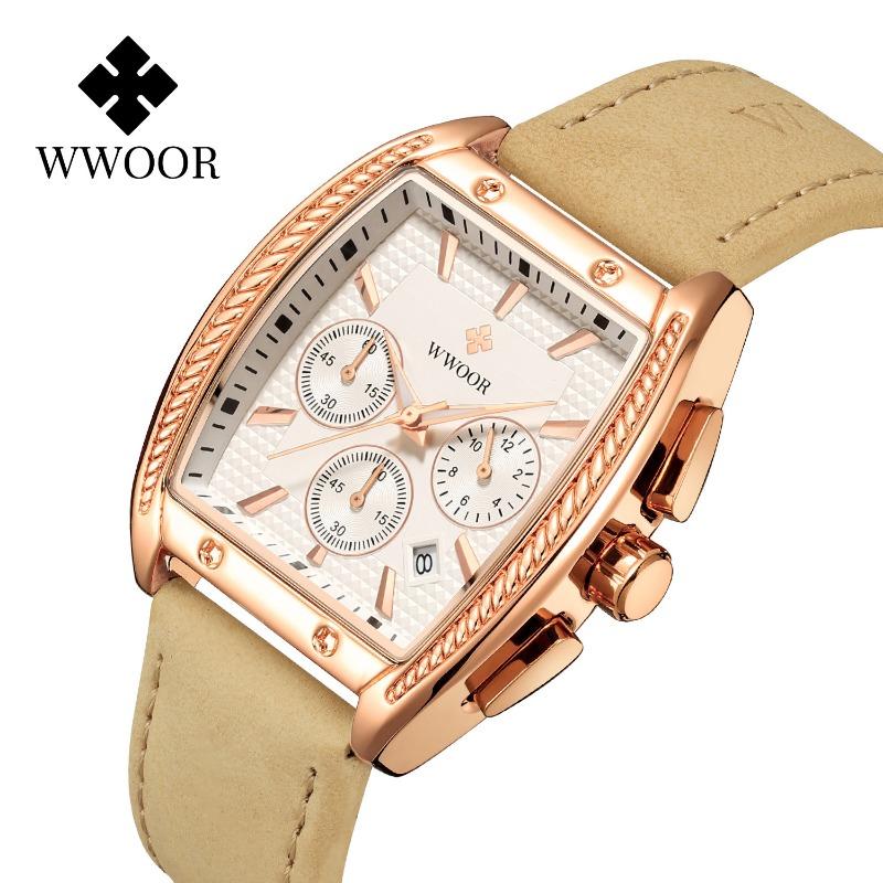 WWOOR Модные квадратные мужские часы с ремнем Кварцевый механизм Премиум водонепроницаемые мужские часы
