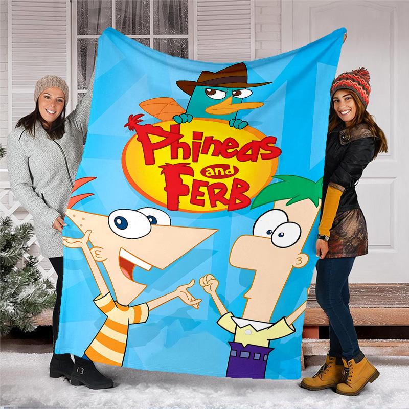 1pc Phineas and Ferb5 Theme Blanket - Digital Print, Polyester, Cozy for All Seasons, Perfect for Outdoor, and Travel