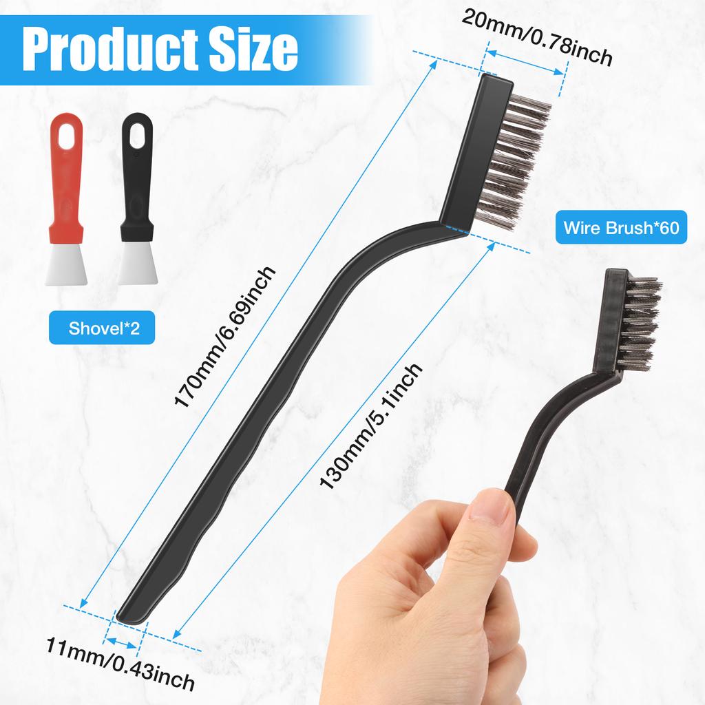 60Pcs Wire Brush Set Industrial Toothbrush Mini Copper Steel Wire Brush Stainless Steel Wire Brush Dirt Hard Cleaning Metal Rust