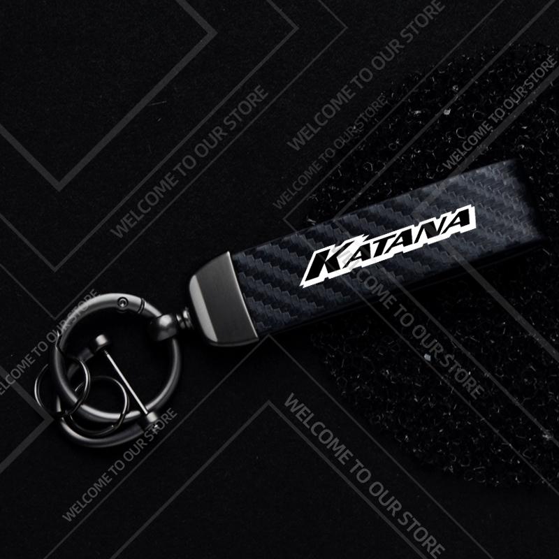 1PCS Motorcycle Keychain For Suzuki Katana GSX 400 600 650 750 1000 F Logo Widget Ornaments Metal Carbon Fiber Leather Key Chain