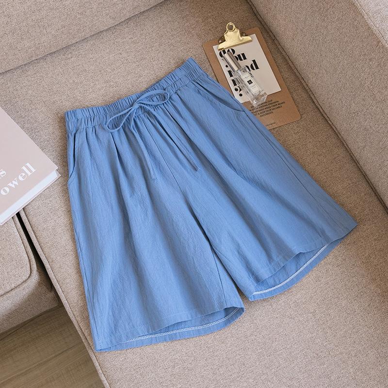 Women's Summer Cotton Linen Five Inch Breathable Mid Length Pants Casual Loose Oversized Wide Leg Pants