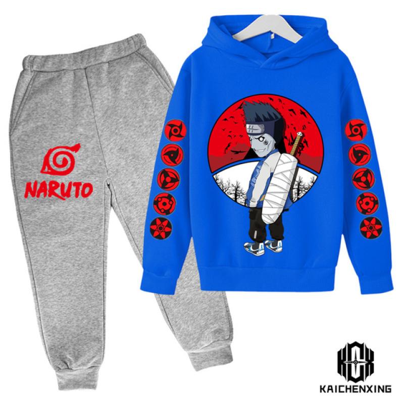 Толстовка с капюшоном «Наруто», детский спортивный костюм, комплект одежды для мальчиков, одежда для маленьких девочек, повседневные свитера с капюшоном «Какаши» + брюки, 2 шт.